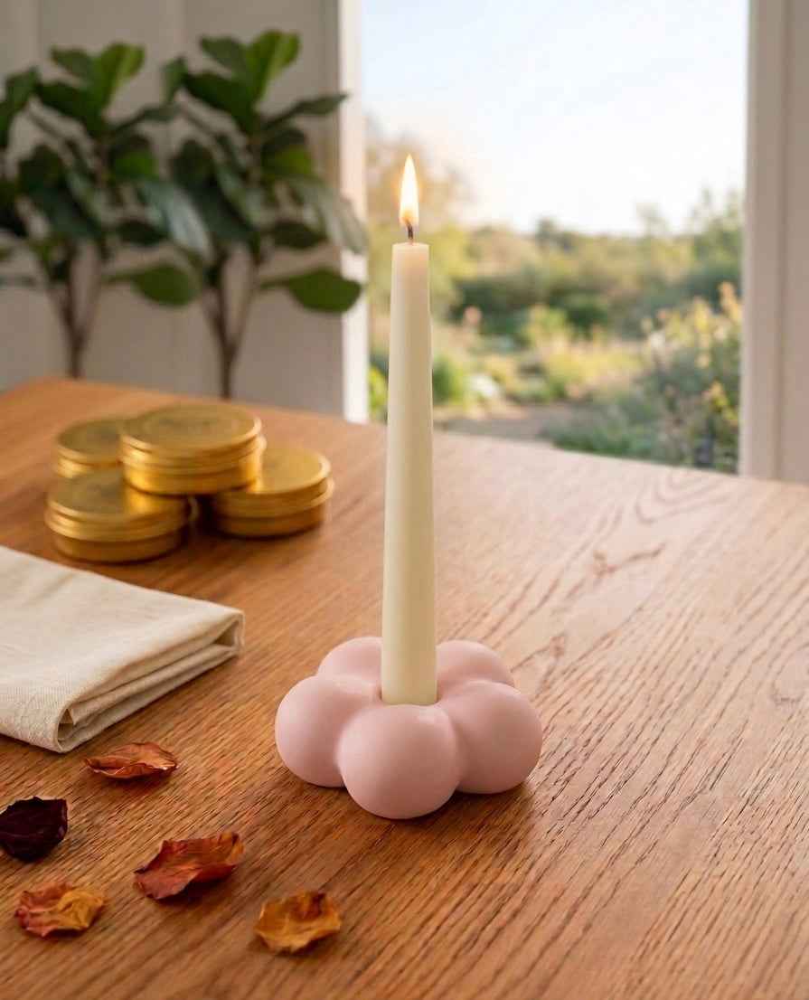 Floral Bubble Taper Candle Holder – Handcrafted Jesmonite
