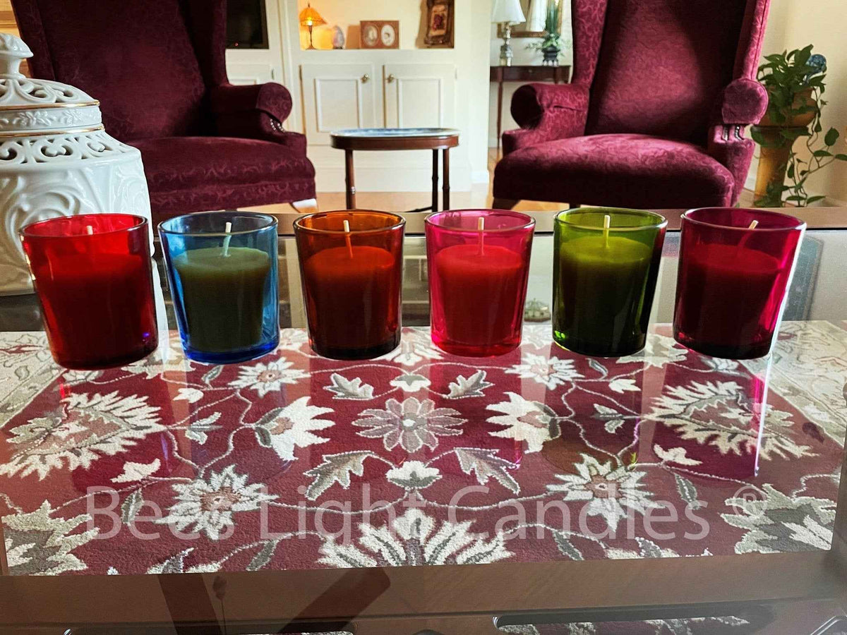 Colored Glass Votive Holders with or without Beeswax Candles