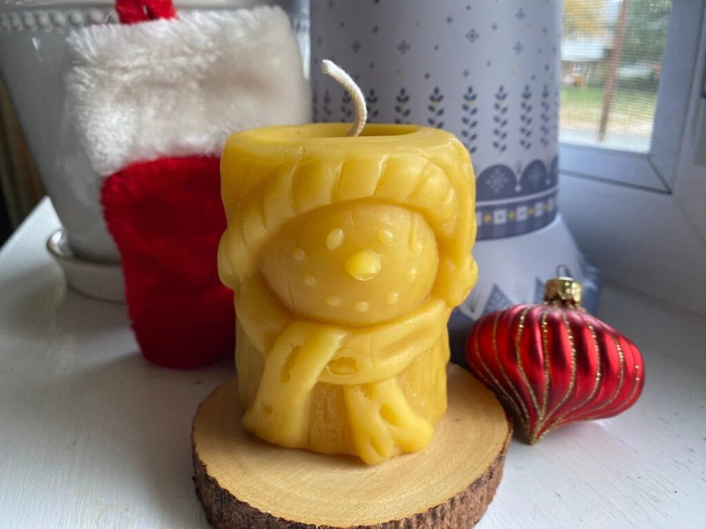 Christmas Beeswax Pillar Candles Santa Snowman Reindeer Gingerbread Holiday Gifts